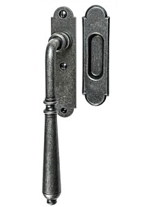 001 Hebeschiebetürgriff mit Griffmuschel, ovale Rosette, 180° Rastermechanik, schwarz passiviert von Halcö 001 Hebeschiebetürgriff mit Griffmuschel, ovale Rosette, 180° Rastermechanik, schwarz passiviert von Halcö