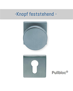 Zylindrischer Türknopf gerade auf Quadratrosette | mit PZ-Rosette | feststehend Edelstahl matt Scoop Zylindrischer Türknopf gerade auf Quadratrosette | mit PZ-Rosette | feststehend Edelstahl matt Scoop