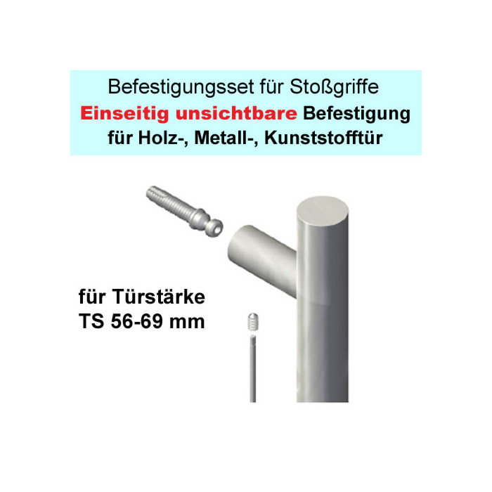 Stoßgriff-Befestigungs-Set  einseitig unsichtbare Befestigung an Holz-,  Metall-, Kunststoff-Tür TS 56 - 69 mm Südmetall