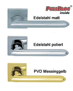 1021 Quadratrosettengarnitur PullBloc in Edelstahl oder Messing Scoop