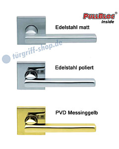 1025 Quadratrosettengarnitur PullBloc Edelstahl oder Messing Scoop