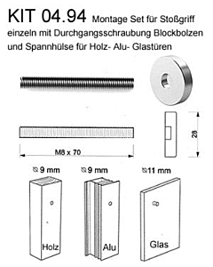 Montage-Set KIT 04.94 für Stoßgriff einzeln, durchgehend, Holz,