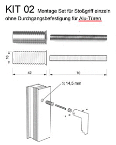 Montage-Set KIT 02 für Stoßgriff einzeln, unsichtbar, Alu-Tür