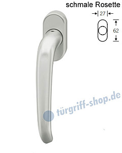 Fenstergriff FSB 34-1023 schmale ovale Rosette 27x62mm | nicht abschließbar Alu F1 natureloxiert