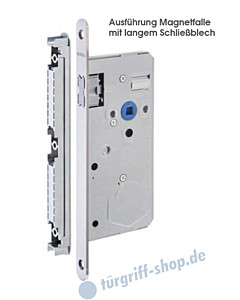 Solo Schloss mit abgerundetem Stulp 250x18x3, mit Magnetfalle und Schließblech lang Edelstahl matt Südmetall