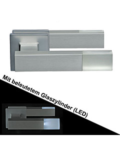 Haustürdrückerpaar 543B/1 eckig mit beleuchtetem Zylinder (LED) Edelstahl matt Schneider + Fichtel
