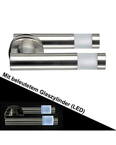 Haustürdrückerpaar 563B/1 mit beleuchtetem Zylinder (LED) Edelstahl matt Schneider + Fichtel