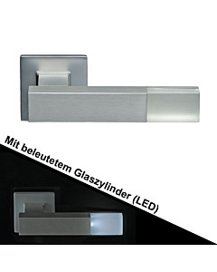 Haustürdrücker 543B/6 eckig mit beleuchtetem Zylinder (LED) Edelstahl matt Schneider + Fichtel