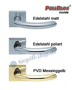 1085 (Golf) Quadrat-Rosettengarnitur PullBloc Edelstahl o. Messing Scoop