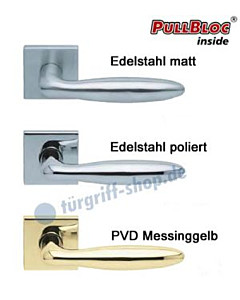 1083 (Sara) Quadrat-Rosettengarnitur PullBloc Edelstahl o. Messing Scoop