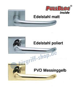 1103 (Dragon) Quadrat-Rosettengarnitur PullBloc Edelstahl o. Messing Scoop