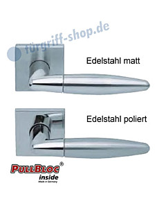 1007 (Optima) Quadrat-Rosettengarnitur PullBloc Edelstahl matt o. poliert Scoop