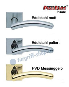 1084 (Prima) Quadrat-Rosettengarnitur PullBloc Edelstahl matt o. Messing