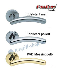 1084 (Prima) Rosettengarnitur PullBloc Edelstahl o. Messing Scoop