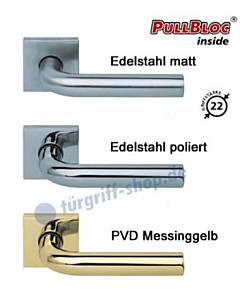 2100 Quadrat-Rosettengarnitur PullBloc Edelstahl matt o. poliert Scoop