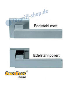 1005 (Quadra) Quadratrosettengarnitur SlideBloc Edelstahl matt oder poliert von Scoop