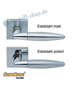 1007 (Optima) Quadrat-Rosettengarnitur SlideBloc Edelstahl matt o. poliert Scoop