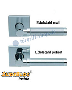 1013 (Ultimo) Quadrat-Rosettengarnitur SlideBloc Edelstahl matt oder poliert Scoop