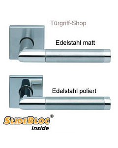 1174 (Chiara) Quadrat-Rosettengarnitur SlideBloc Edelstahl matt o. poliert Scoop