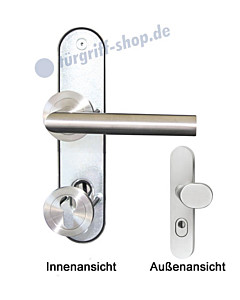 Kombi Schutzgarnitur Langschild-Rosette mit KZS 10/92 mm Edelstahl matt Griffwelt