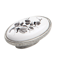 Möbelknopf B-209 oval Silber antik / Porzellan weiß Dekor 48 von Karan