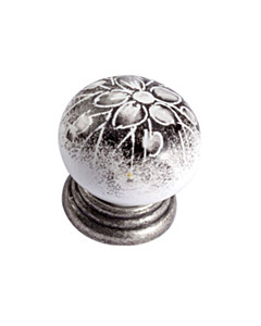Möbelknopf B-217 rund Silber Antik / Porzellan weiß Dekor 15 von Karan