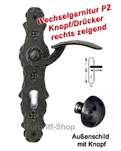 Bern Langschild-Wechselgarnitur Knopf/Drücker rechts Schmiedeeisen von Lienbacher