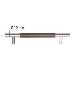 Möbelgriff Ceres Bügelgriff mit Glattleder in Schoko, DM 12 mm, in 3 Längen Edelstahl Feinschliff von ABP-Beyerle