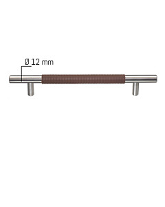 Möbelgriff Ceres Bügelgriff mit geprägtem Leder in Schoko, DM 12 mm, in 2 Längen Edelstahl Feinschliff von ABP-Beyerle