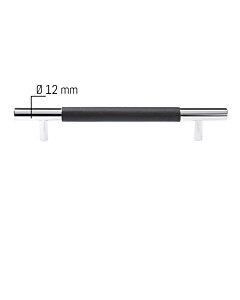 Möbelgriff Ceres Bügelgriff mit Glattleder in Schwarz, DM 12 mm, in 3 Längen Edelstahl poliert von ABP-Beyerle