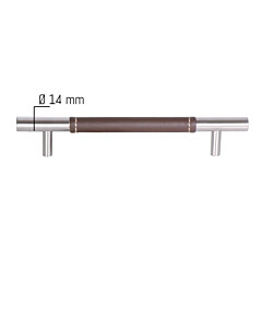 Möbelgriff Ceres Bügelgriff lederummantelt Schoko, DM 14 mm, in 3 Längen Edelstahl Feinschliff von ABP-Beyerle