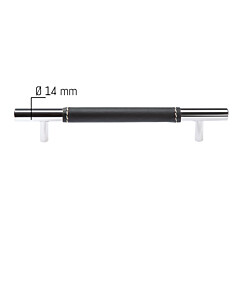 Möbelgriff Ceres Bügelgriff lederummantelt Schwarz, DM 14 mm, Längen 188 mm, Edelstahl poliert von ABP-Beyerle
