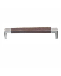 Möbelgriff Ciba Bügelgriff 20 x 8 mm, Länge 168 mm, Edelstahl/Leder Schoko 2 Nähte ABP-Beyerle