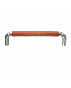 Möbelgriff Contur Bügelgriff Ø 10 mm, Länge 138 mm, Edelstahl / Leder gerillt, Cognac von ABP-Beyerle
