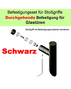 Stoßgriff-Befestigungs-Set | durchgehende Befestigung an Glastür mit Schwarzer Zierkappe Südmetall