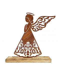 Engel Martha auf Fichtenholzbrett | Metall gerostet | Höhe 32 cm von Gartenambiente