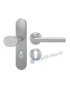 Schutzgarnitur ESGR28 670 mit KZS Langschild-Rosette mit Drücker Rhodos Edelstahl matt Karcher