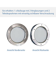 Bullauge im Teleskoprahmen mit 2 Verglasungen, einseitig sichtbare Verschraubung | Modell Premium | von Edestar 