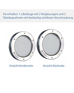 Bullauge im Teleskoprahmen mit 2 Verglasungen, beidseitig sichtbare Verschraubung | Modell Premium | von Edestar