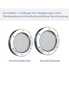 Bullauge im Teleskoprahmen mit 2 Verglasungen, beidseitig sichtbare Verschraubung | Modell Premium | von Edestar