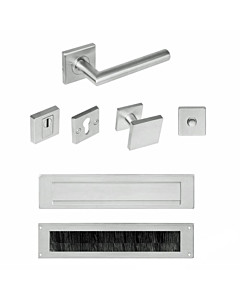 Haustürset eckig Rosetten-Schutzgarnitur SKG*** Knopf/Drücker mit KZS, Briefeinwurf, Klingelplatte in Edelstahl matt von Intersteel