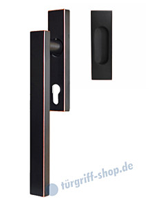 Hebe-/Schiebetürgriff-Set EHSSET52Q PZ, Innenschild PZ 69 mm, außen Muschel ungelocht, Vierkantstift 10/9 mm, Antik Bronze Optik Karcher Design