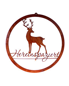 Dekoring Hirsch -Hereinspaziert- zum Aufhängen | Metall gerostet | Ø 35 cm von Gartenambiente
