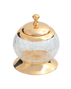 Dose mit Deckel K-1601 in Goldfarbig / Ornamentglas Karan Beschläge
