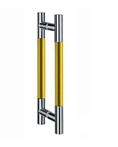 Klassik Modul Glastür-Stoßgriff-Paar 123/1 | Länge 390 mm | gerade Stütze | Stange Ø 26 mm Edelstahl matt / Alu goldfarbig eloxiert  Schneider + Fichtel