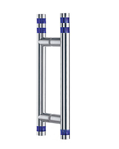 Klassik Vidrio Glastür-Stoßgriff-Paar 5132/1 | Länge 340 mm, mit blauen Glaszylindern klein, Edelstahl matt von Schneider + Fichtel