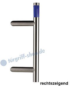 Klassik Vidrio 5602/44 Stossgriff mit schräger Stütze | Stange Ø 26 mm mit blauen Kristallglaszylindern, Edelstahl Schneider + Fichtel