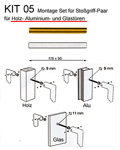 Montage-Set KIT 05 für Stoßgriffpaar für Holz- Alu- und Glastüren