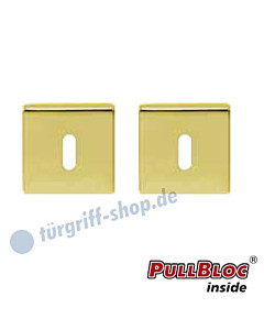 Schlüsselrosettenpaar Buntbart PullBloc quadratisch 55x55mm Messing-poliert PVD Scoop