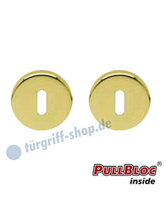 Schlüsselrosettenpaar Buntbart PullBloc rund Ø 54mm Messing poliert PVD Scoop